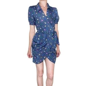 Peppermint Navy Blue Abstract Animal Preppy Mini Wrap Dress